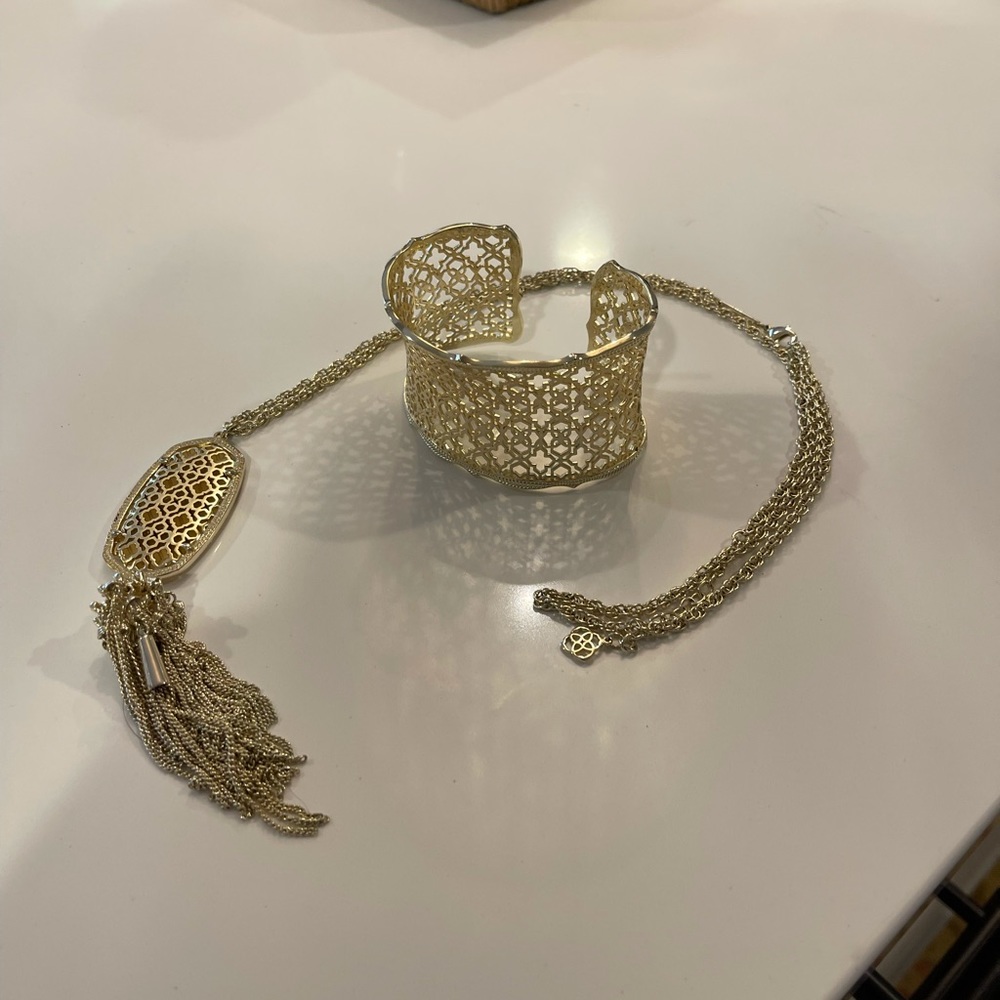 Kendra Scott cuff bracelet and matching necklace